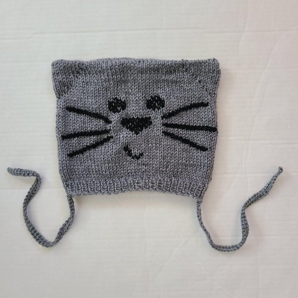 Baby Boy Girl Kitty Cat Hat Knit Gray Handmade Size 6-12 Months